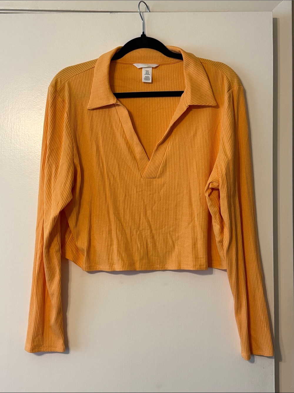 H&M Ribbed Long-Sleeve Polo Crop Top - Orange
